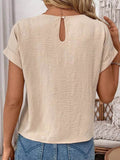 Solid Color Blouse with Knotted Hem and Short Sleeves - EBYNN
