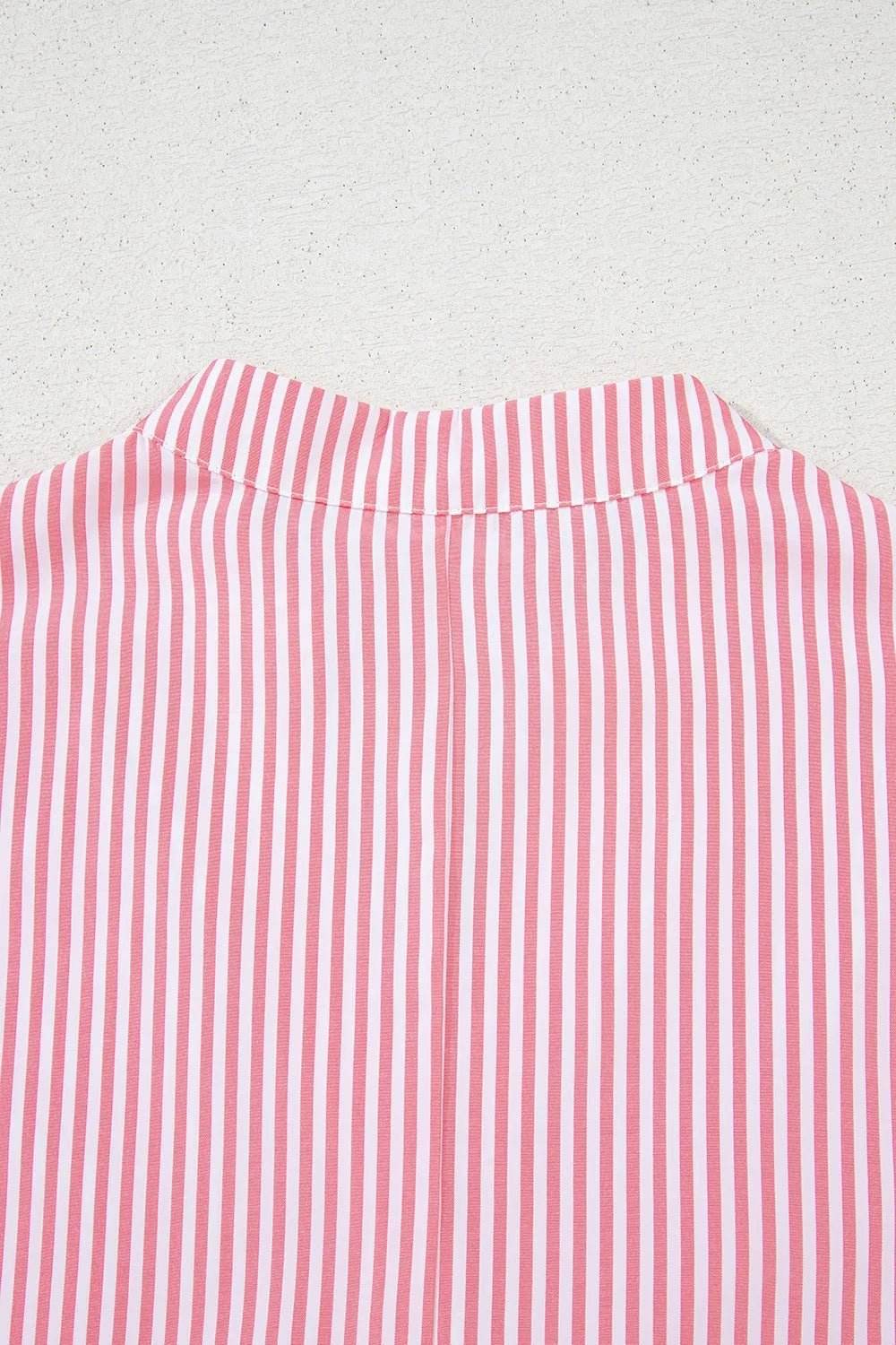Stripe Notched Neck Blouse with Frilled Short Puff Sleeves - EBYNN