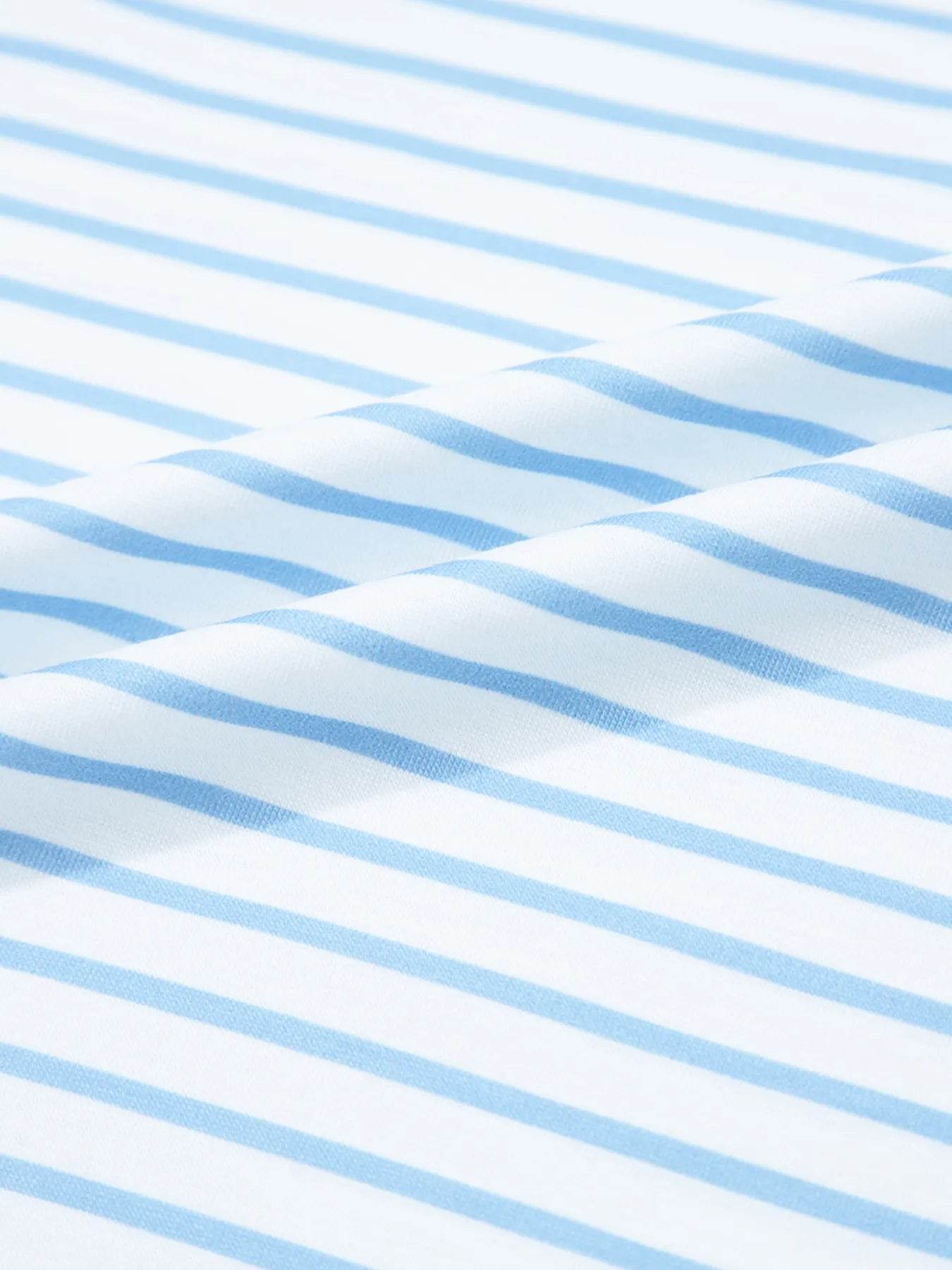 Women's Striped Floral Sleeve Ruffled V Neck Top Casual Blouse - EBYNN