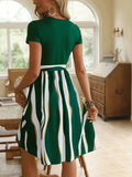 Striped Short Sleeve Tie Waist Dress.