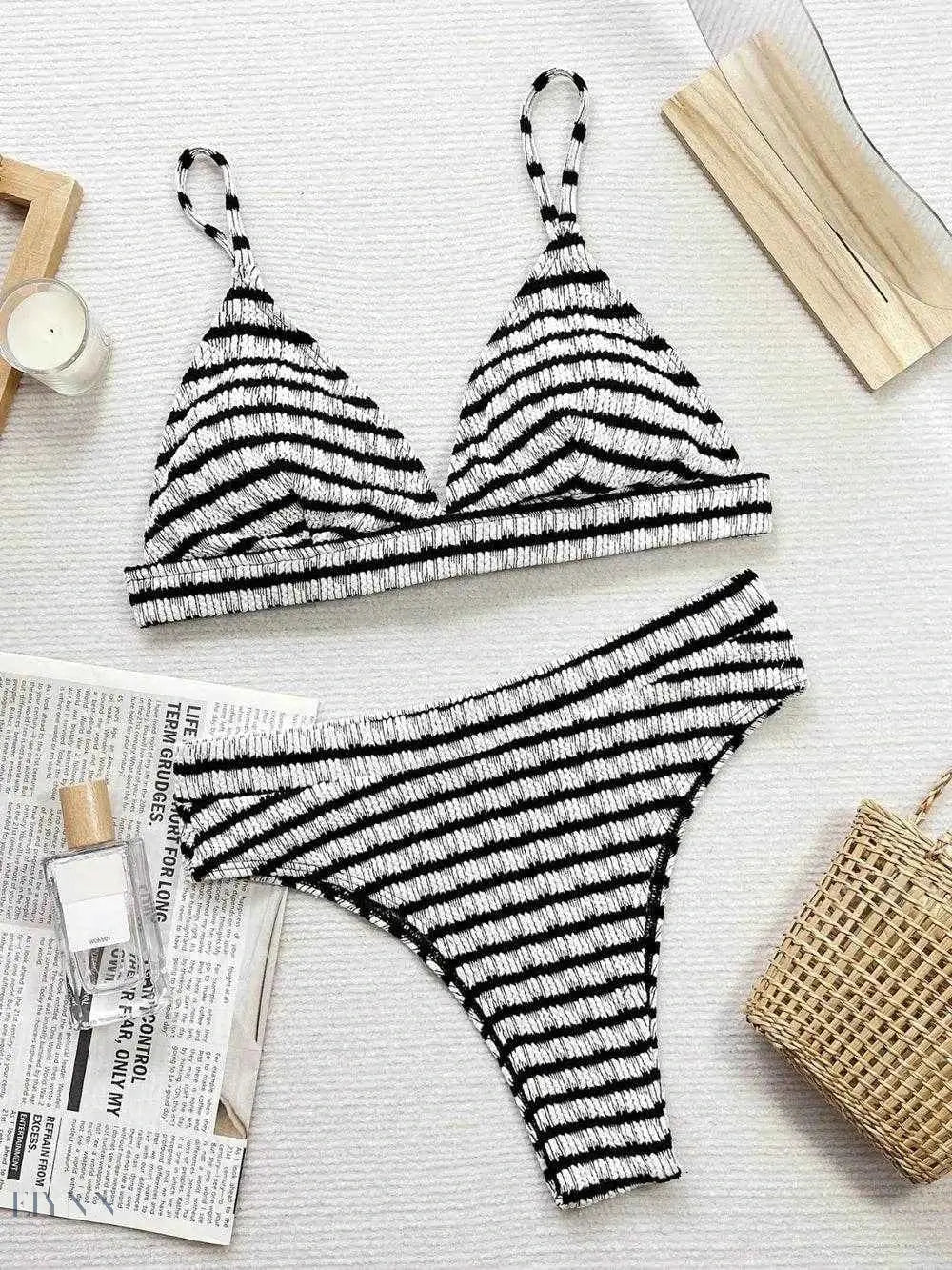Striped V-Neck Bikini Set - Stylish & Comfortable - EBYNN