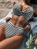 Striped V-Neck Bikini Set - Stylish & Comfortable - EBYNN