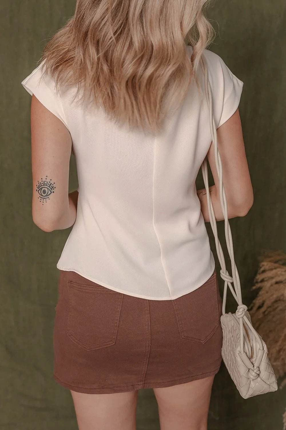 Surplice Ruched Cap Sleeve Blouse for Effortless Style - EBYNN