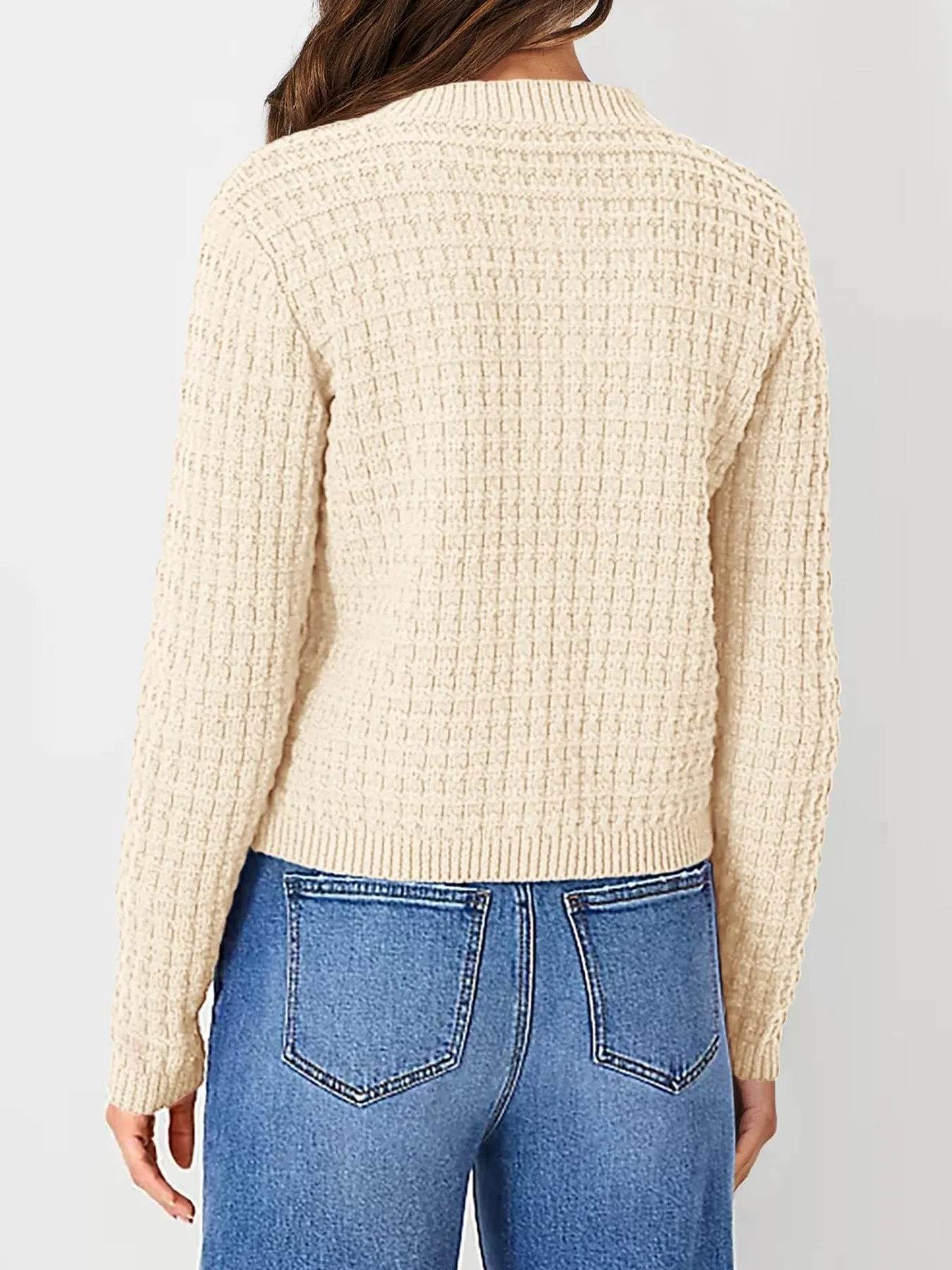 Textured Knit Cardigan - Button-Front Style for Effortless Elegance - EBYNN