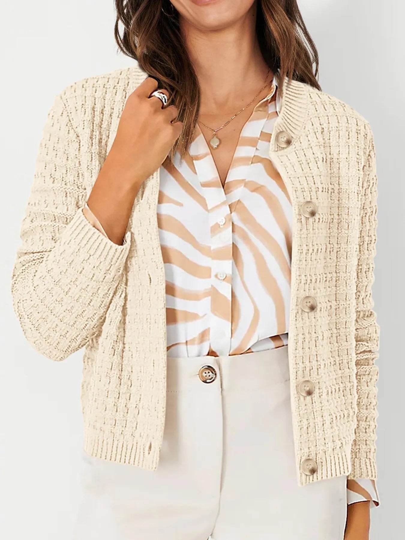 Textured Knit Cardigan - Button-Front Style for Effortless Elegance - EBYNN
