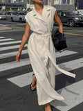 Elegant Tie Waist Cap Sleeve Maxi Dress.