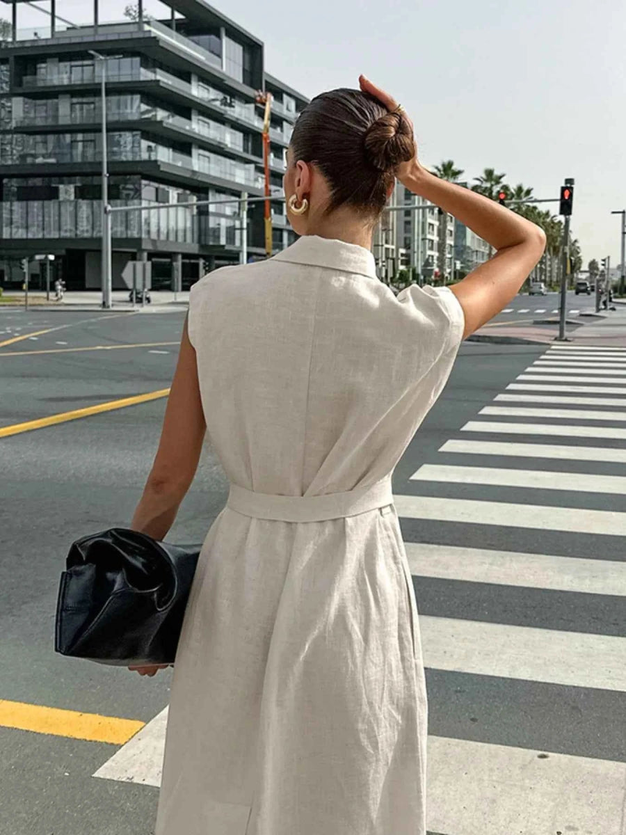 Elegant Tie Waist Cap Sleeve Maxi Dress.