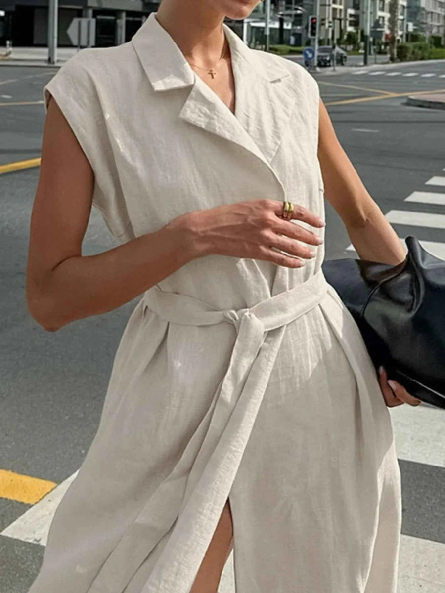 Elegant Tie Waist Cap Sleeve Maxi Dress.