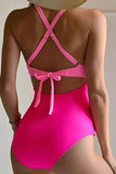 Pink Tied Crisscross One-Piece Swimsuit - EBYNN