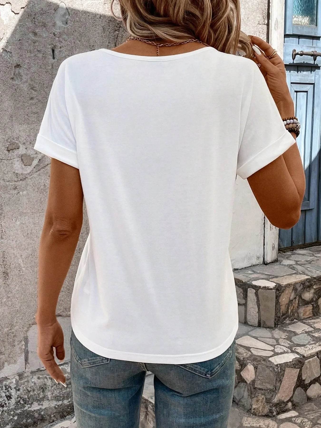 Triple Strap V-Neck T-Shirt for Stylish Comfort and Everyday Wear - EBYNN
