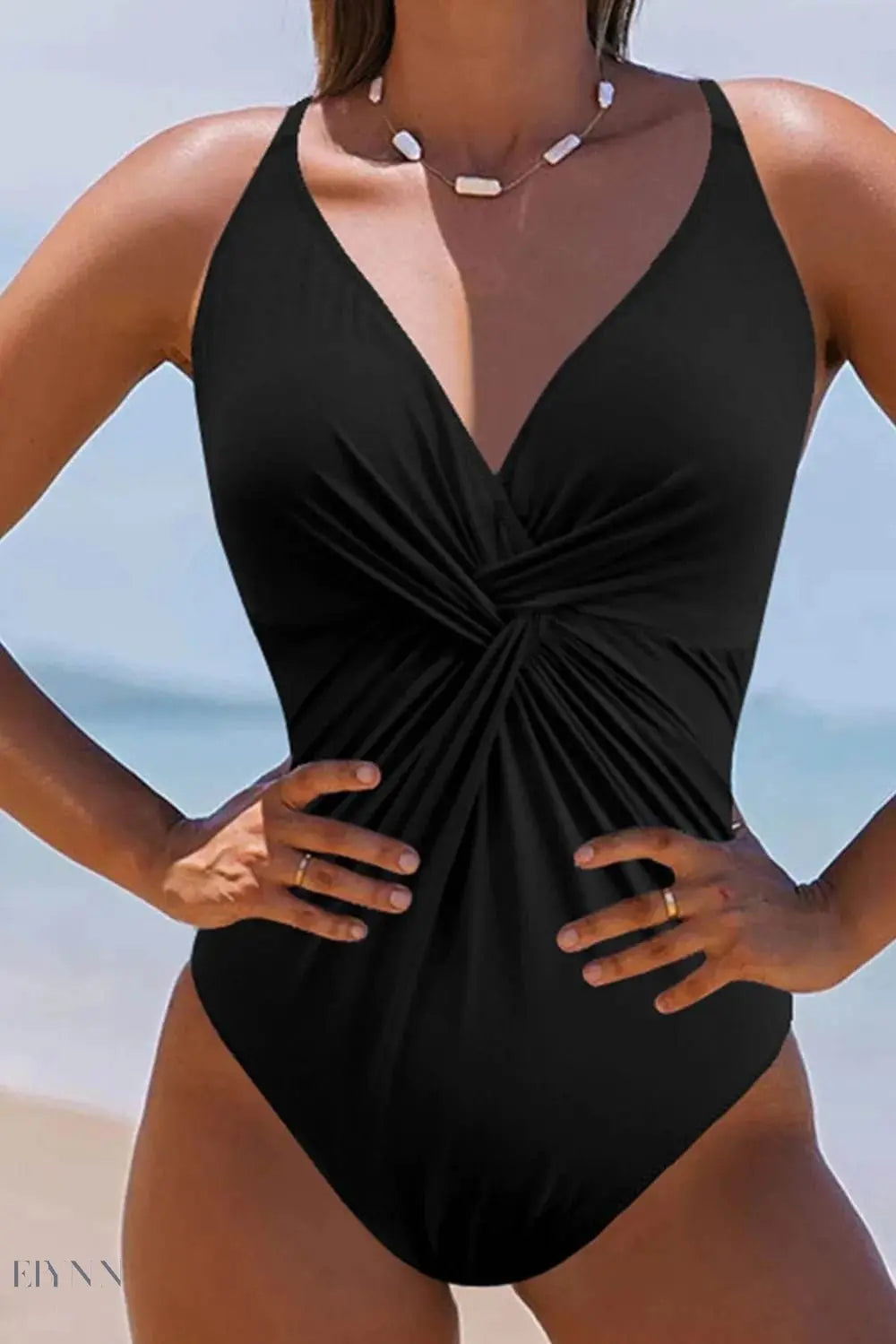 Twisted Crisscross One-Piece Swimsuit Black - EBYNN