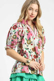 Umgee Floral Blouse - Oversized Puff Sleeve Style - EBYNN