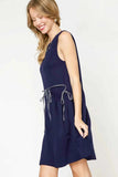 Umgee Navy Blue Round Neck Sleeveless Tank Dress with Pockets.