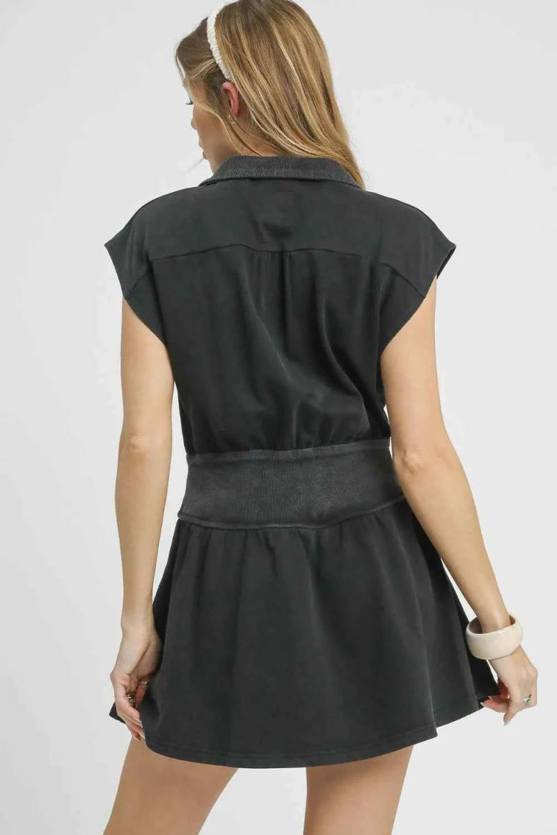 Umgee Zip Front Cap Sleeve Mini Dress.