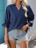 V-Neck Blouse with Ruffle Sleeves for Effortless Elegance - EBYNN