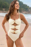 EBYNN Cutout One-Piece Swimsuit with Gold Accent Buttons - EBYNN