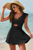 Cutout V-Neck One-Piece Swimsuit with Skirt - EBYNN