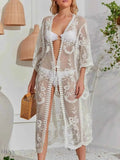 Lace Longline Beach Cover Up Sheer Beachwear - EBYNN