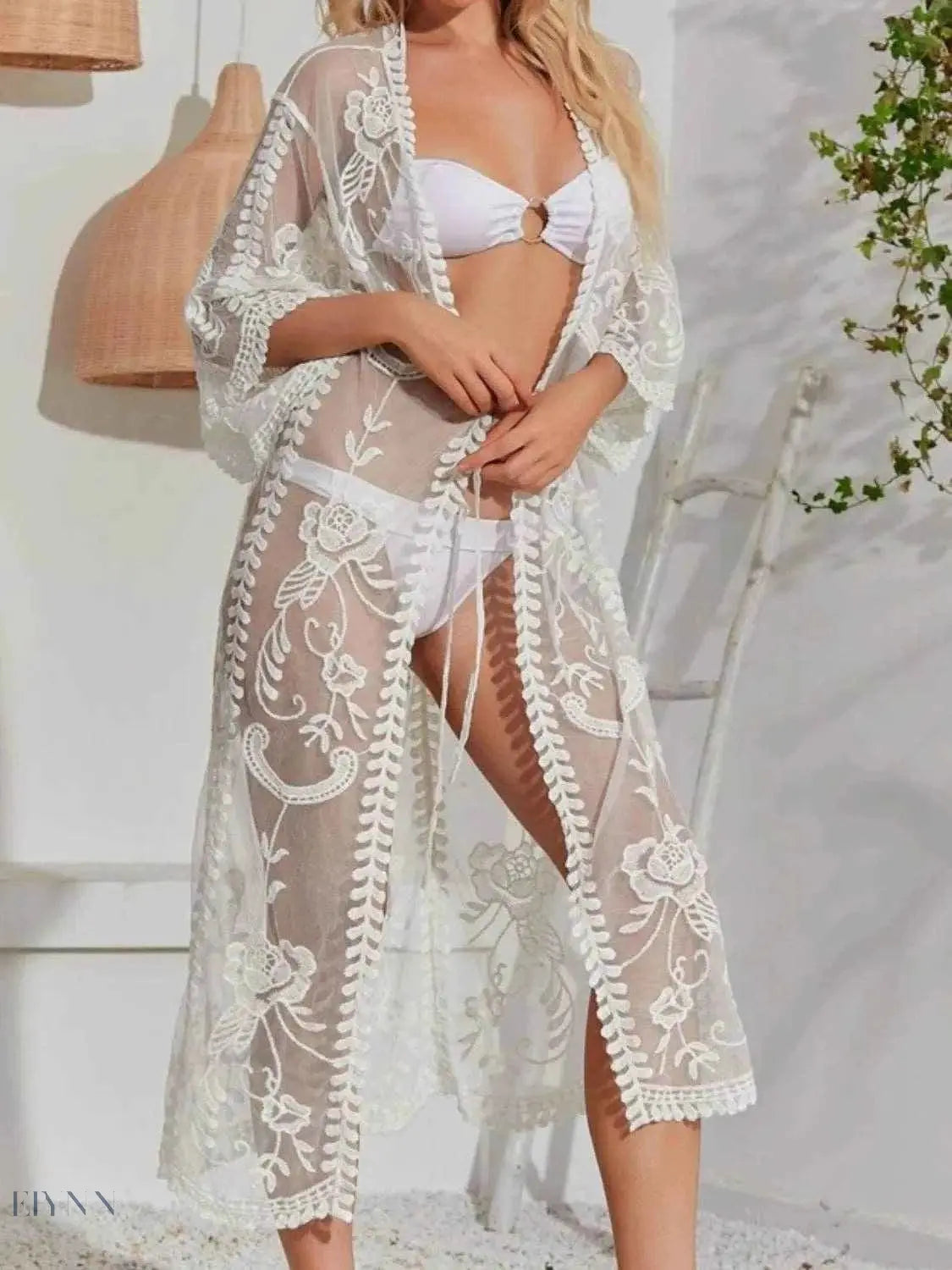 Lace Longline Beach Cover Up Sheer Beachwear - EBYNN