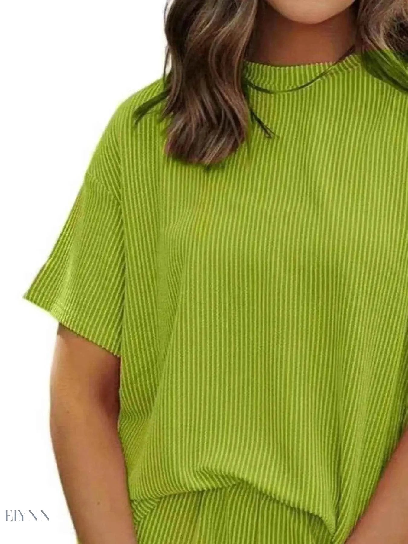 Full Size Ribbed Two-Piece Set: Short Sleeve Top and Shorts - EBYNN
