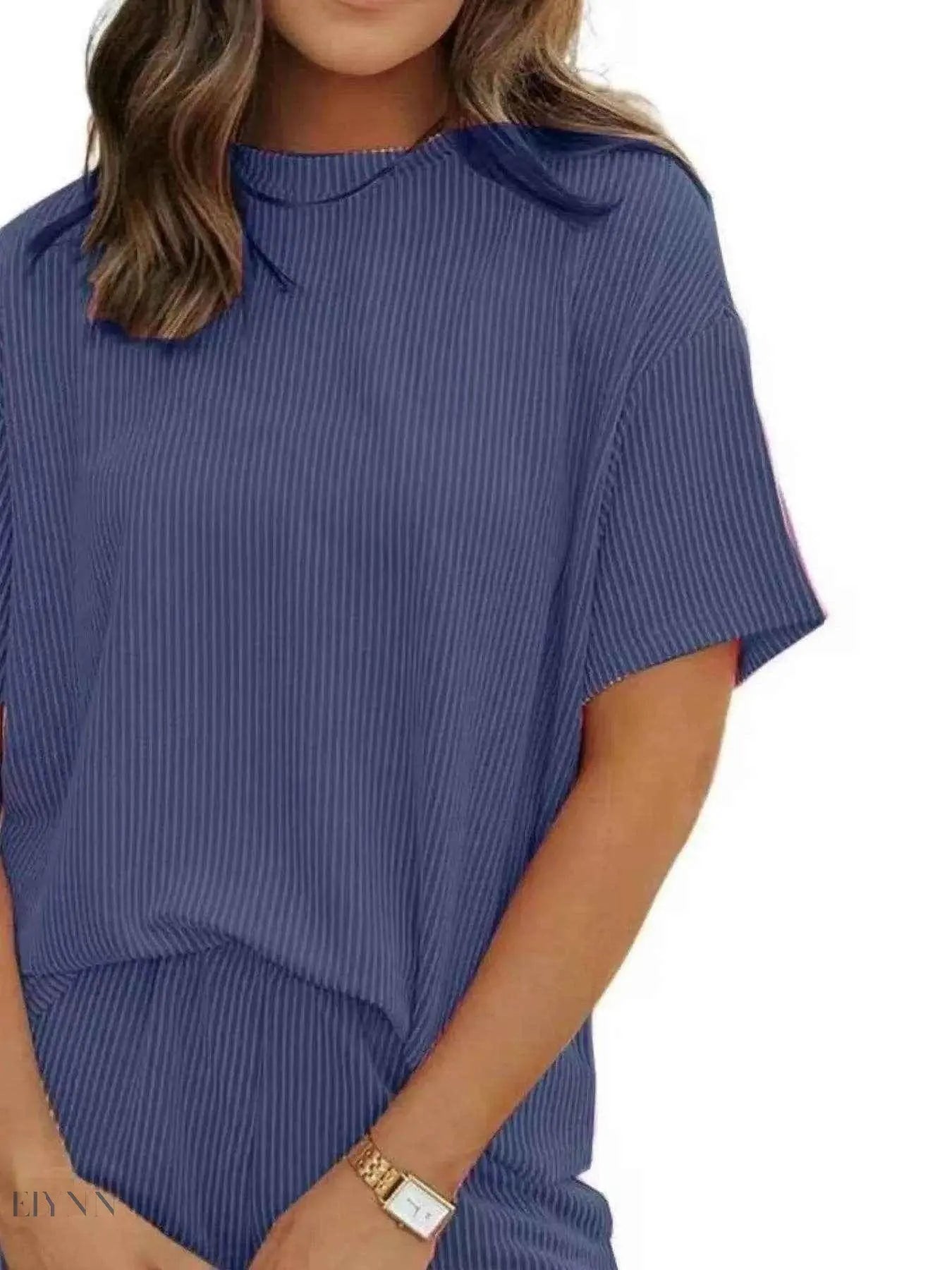 Full Size Ribbed Two-Piece Set: Short Sleeve Top and Shorts - EBYNN
