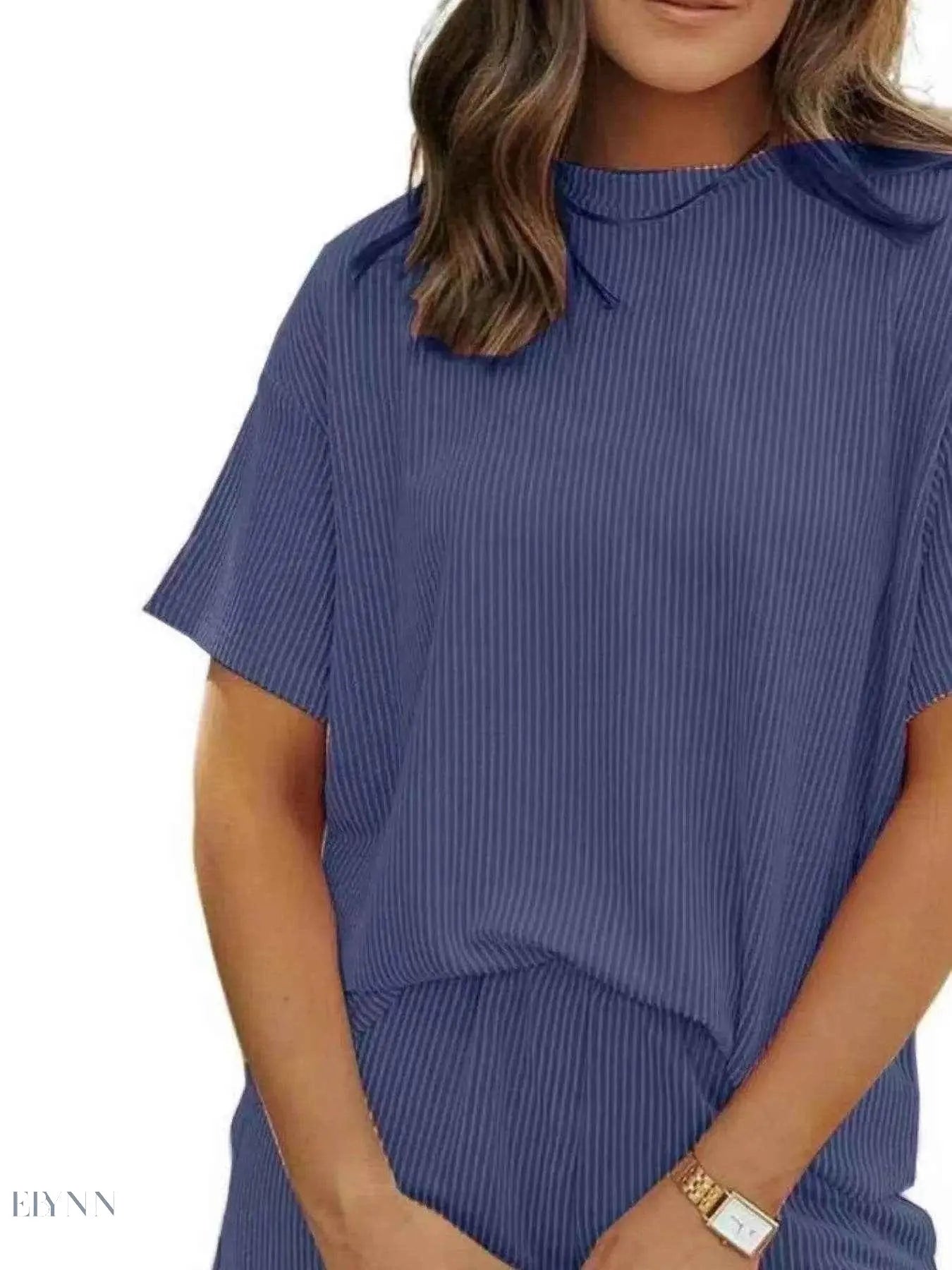 Full Size Ribbed Two-Piece Set: Short Sleeve Top and Shorts - EBYNN