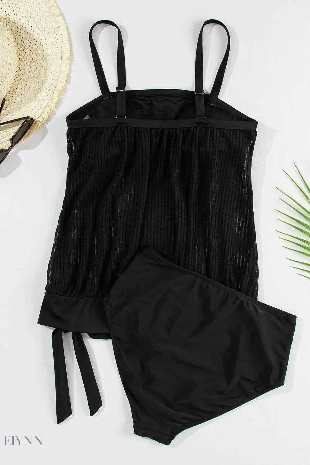 Square Neck Tankini Set with Tie Waist Detail - EBYNN