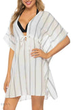 Striped Beach Cover Up with V-Neck and Drawstring - EBYNN