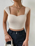 Waffle Knit Tank Top with Sweetheart Neck Design - EBYNN
