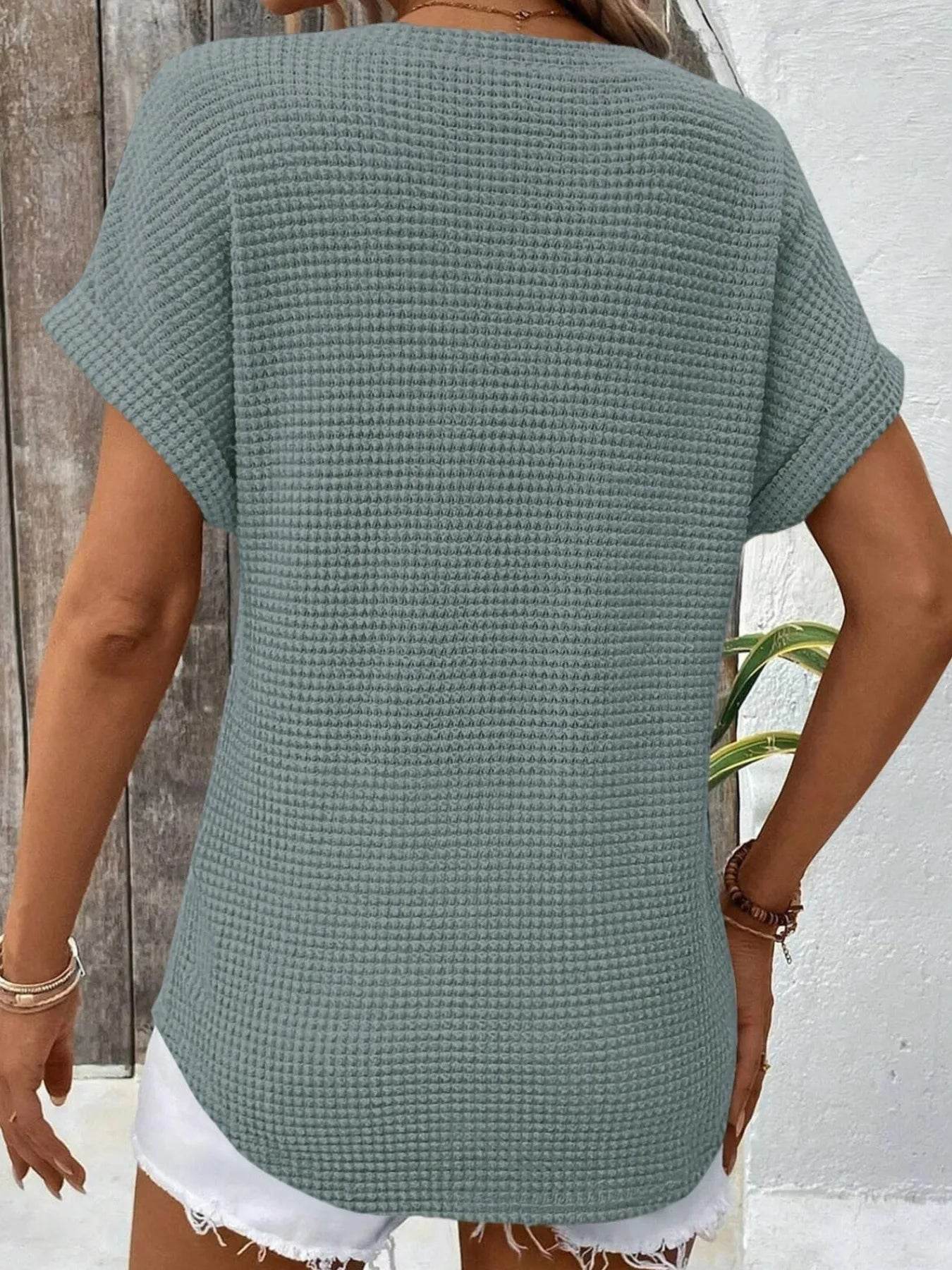 Waffle Knit V-Neck T-Shirt for Casual Comfort and Style - EBYNN