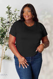 Trendsi women's basic black t-shirt on plus size model crew neck short sleeve casual everyday tee
