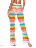 Women's Colorful Resort Wear featuring stylish multi-colored knitted pants with a comfortable fit