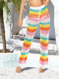 Trendy Women's Colorful Resort Wear with Multicolor Striped Knit Pants for Summer Outfits