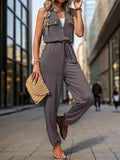 Women's Zip Front Jumpsuit with Drawstring - EBYNN