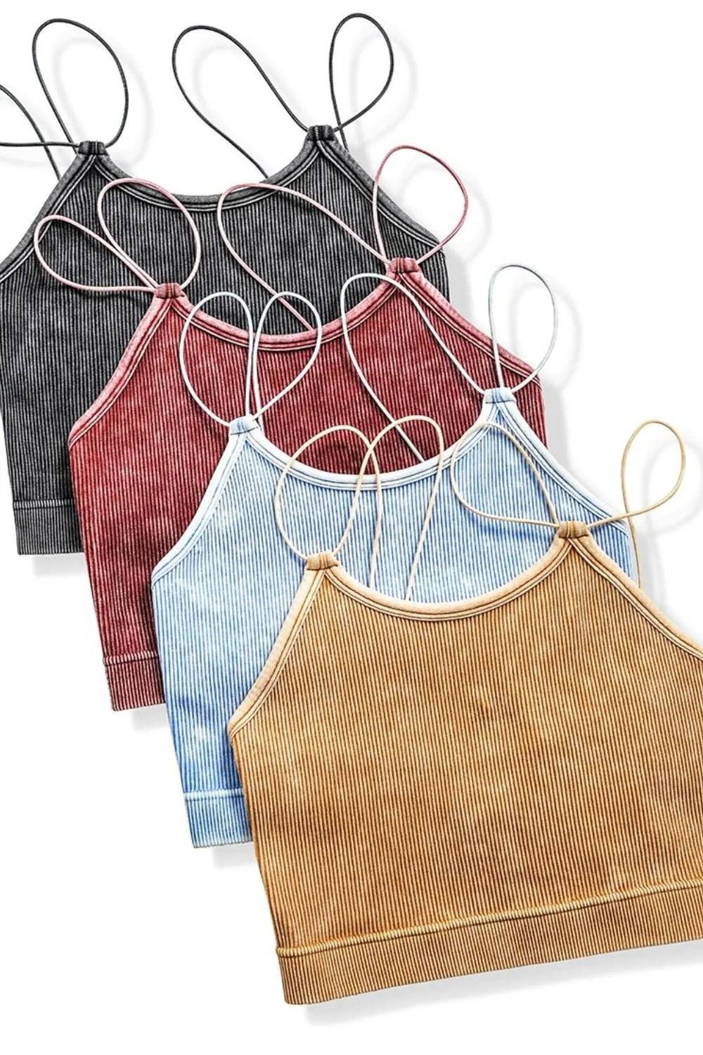 Zenana Seamless Brami - Washed Ribbed Double Strap Design - EBYNN