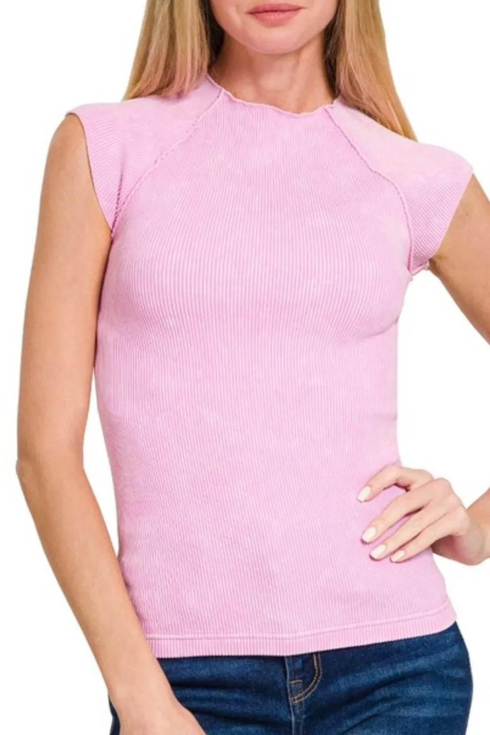 Zenana Seamless Top - Washed Ribbed in Lavender Blue - EBYNN